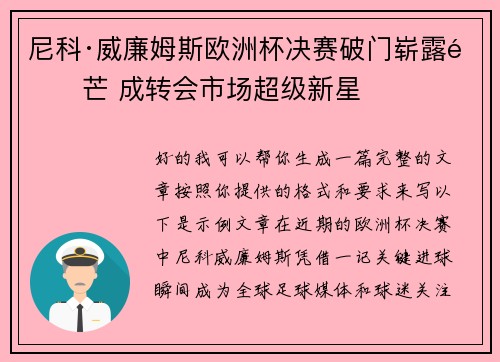 尼科·威廉姆斯欧洲杯决赛破门崭露锋芒 成转会市场超级新星